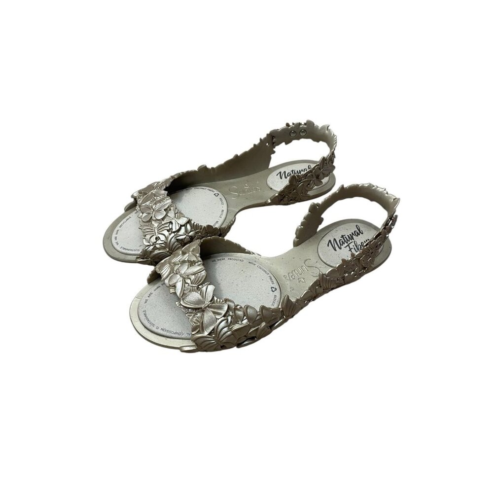 Sunies Eco Friendly Flexi Butterfly Sandal Gold Sustainable Coconut Size 6.5